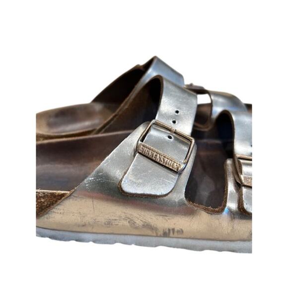 Birkenstock Arizona Sandals Metallic Silver 36 EU / 5-5.5 US  Soft Footbed, Worn - Picture 4 of 11